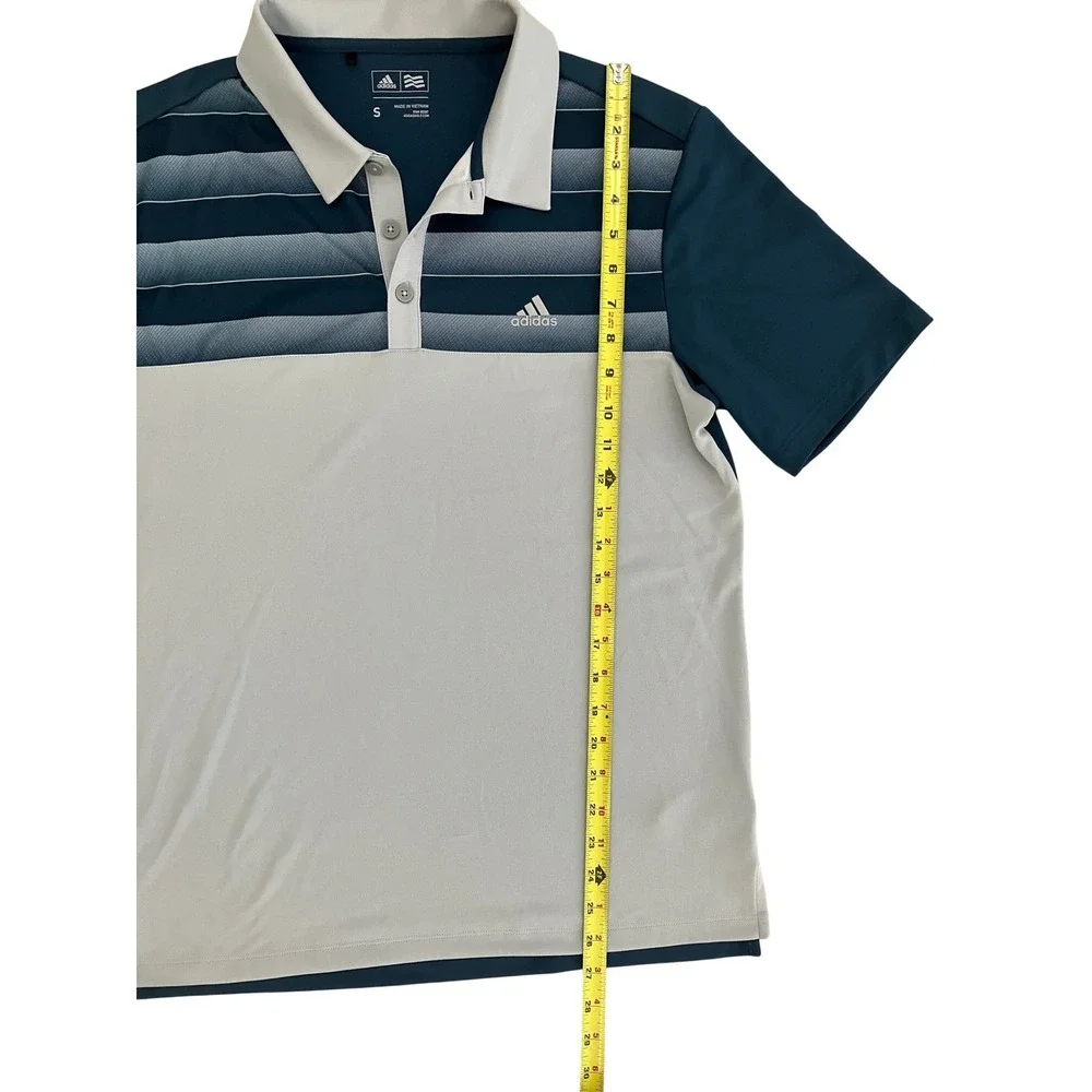 Adidas Golf Mens Small Teal Grey Colorblock Gradient Stripe Performance Polo